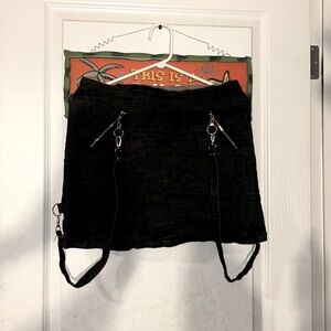 GOTHIC PUNK SUSPENDER DARK GREY BODYCON SKIRT WITH SILVER DETAILS